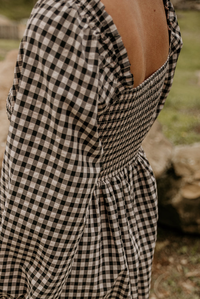 ワンピース RONRON STRING RIBBON DRESS GINGHAM BLUE RR24BOP3228BL Melody Navy Gingham Mini Dress | Dresses | Apparel