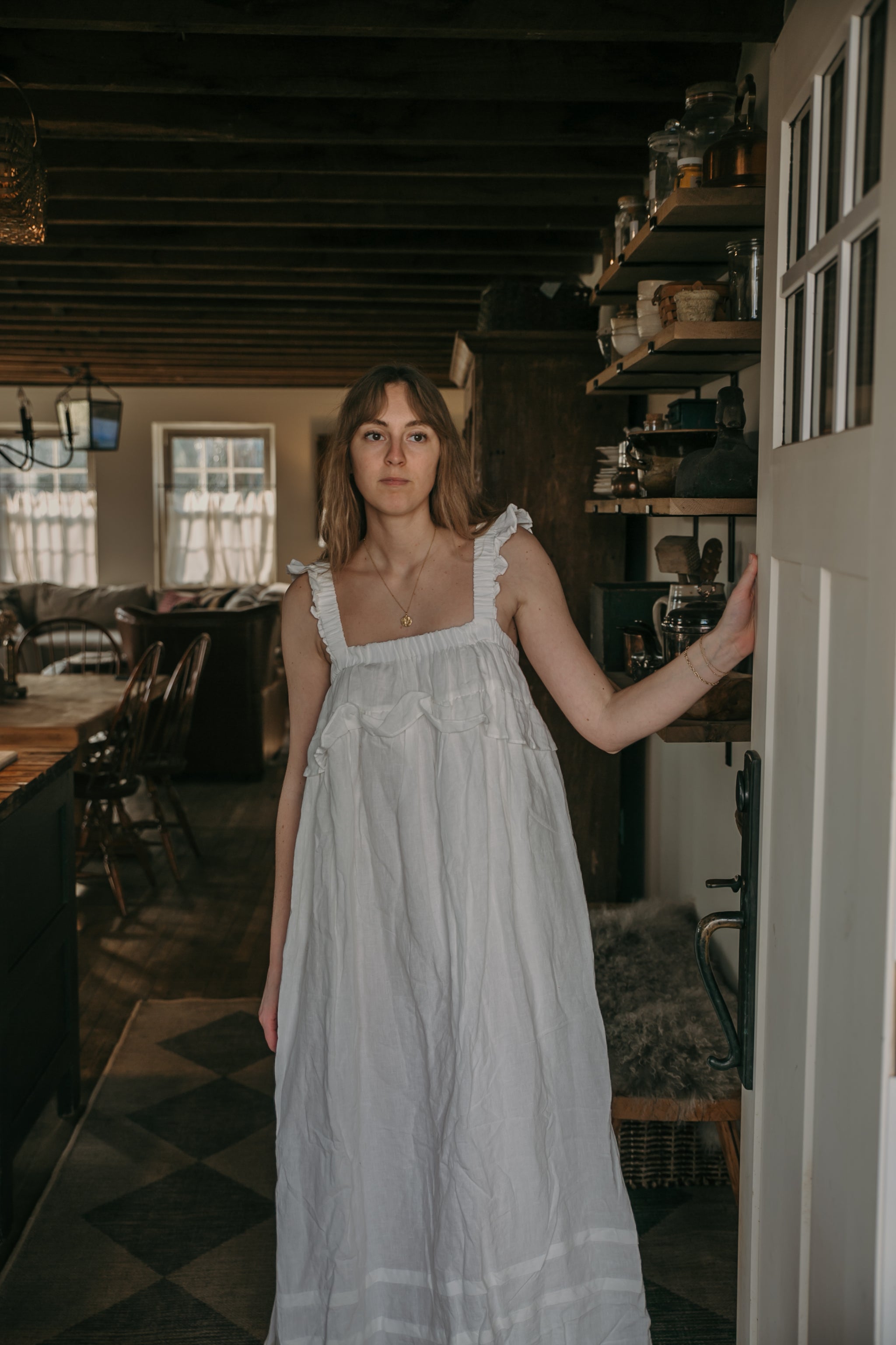 Linen Ruffle Dress  Blonde Robin