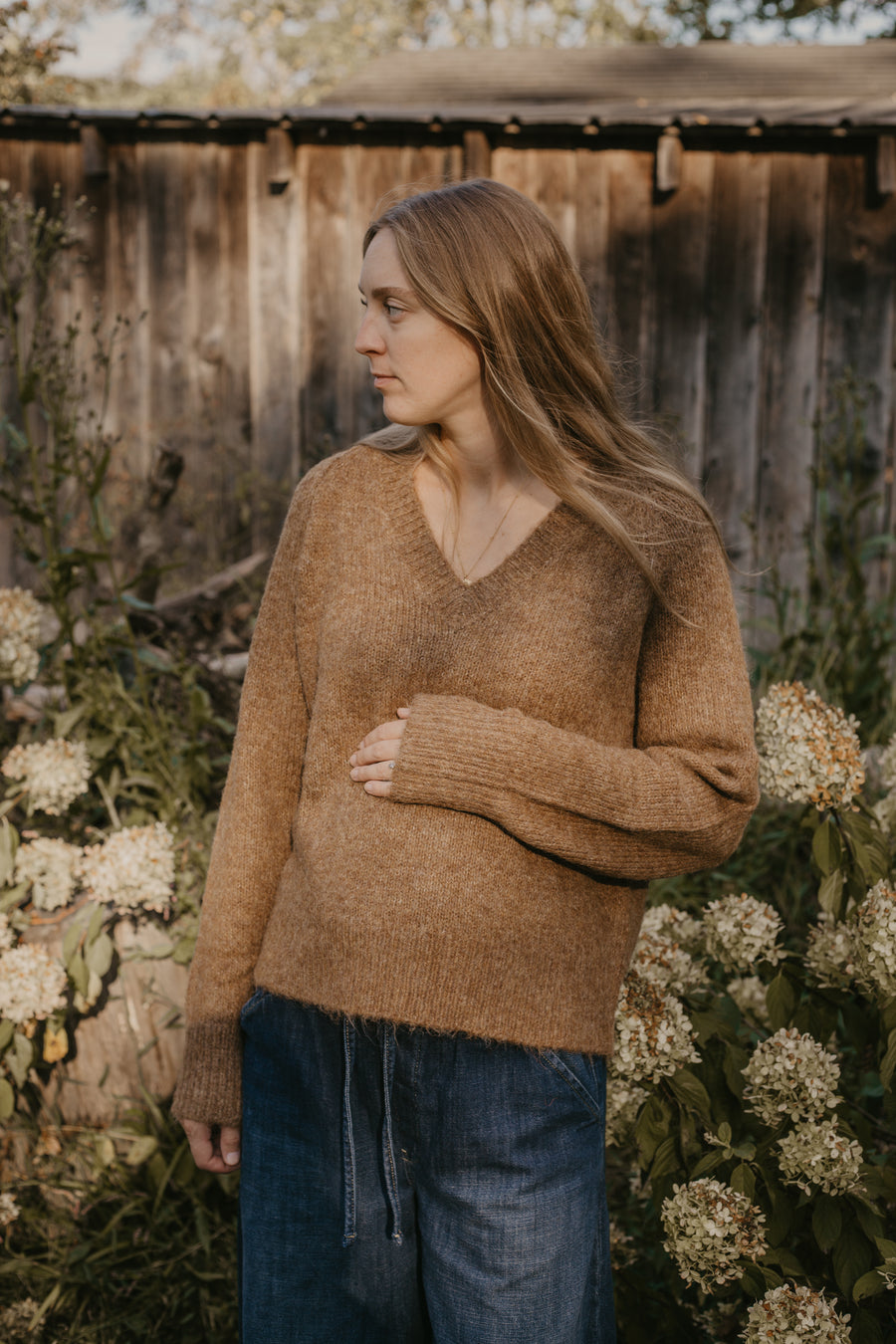 Camel V Neck Sweater