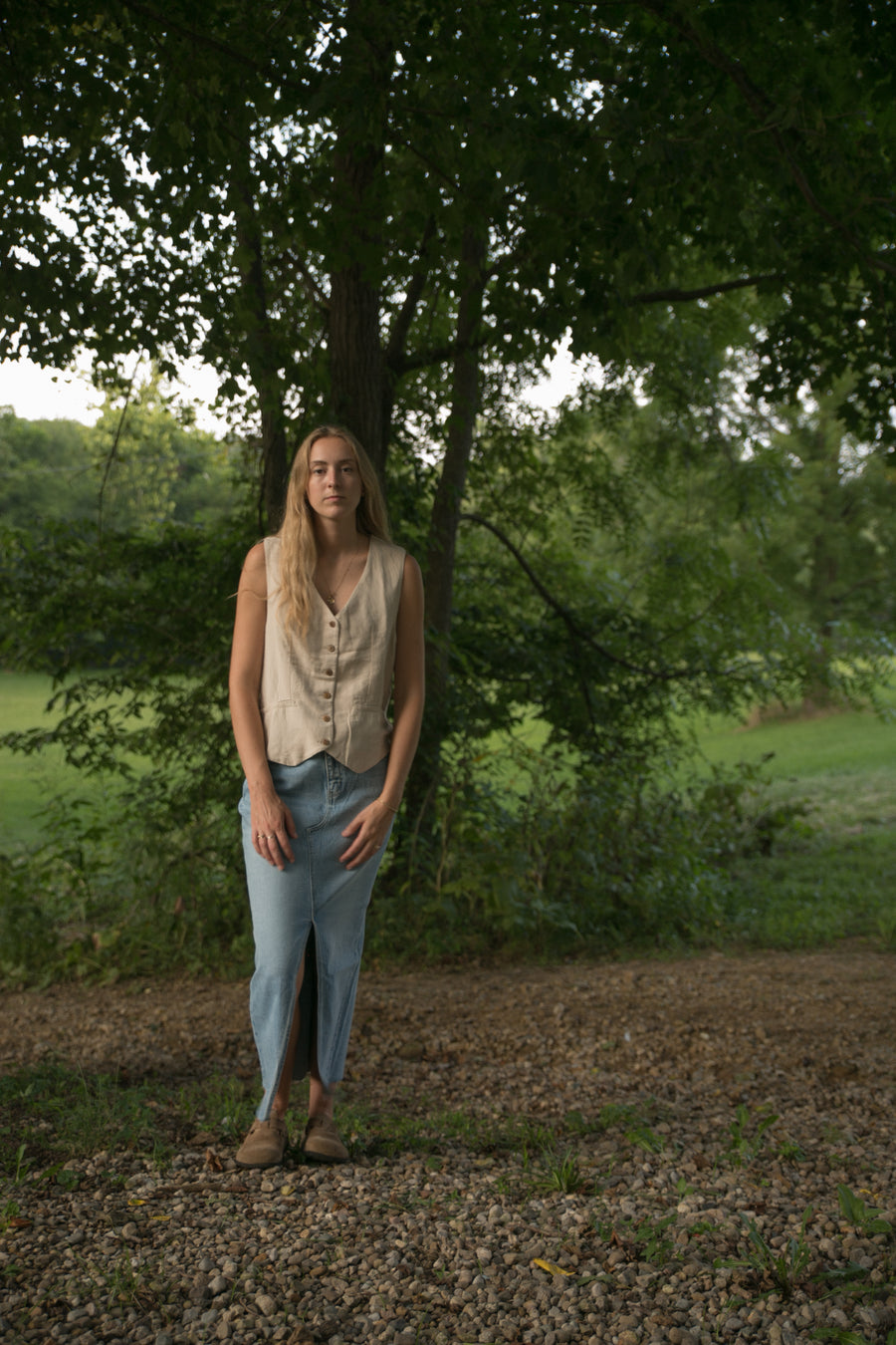 Criss Cross Denim Skirt