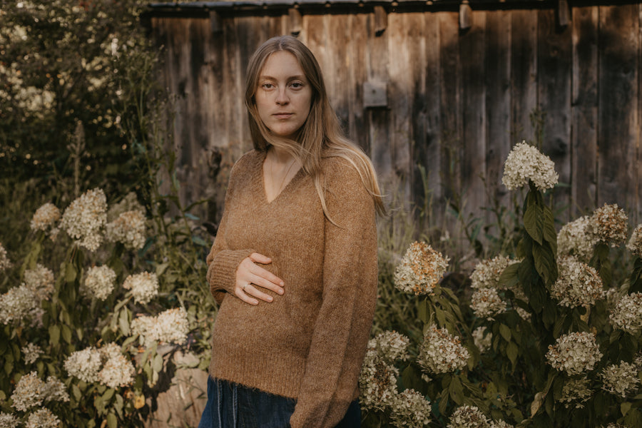 Camel V Neck Sweater