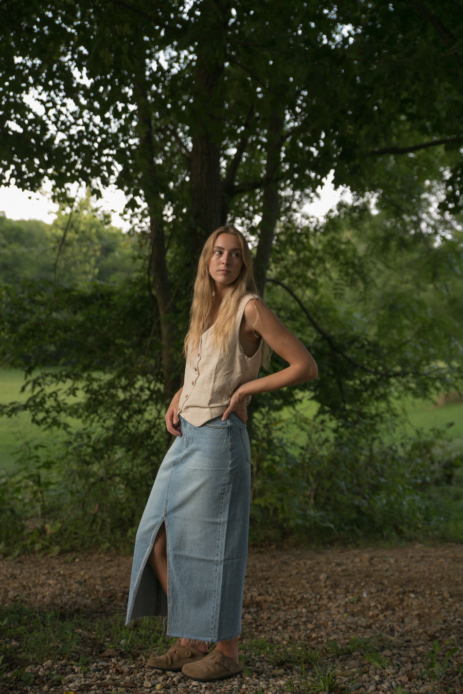 Criss Cross Denim Skirt