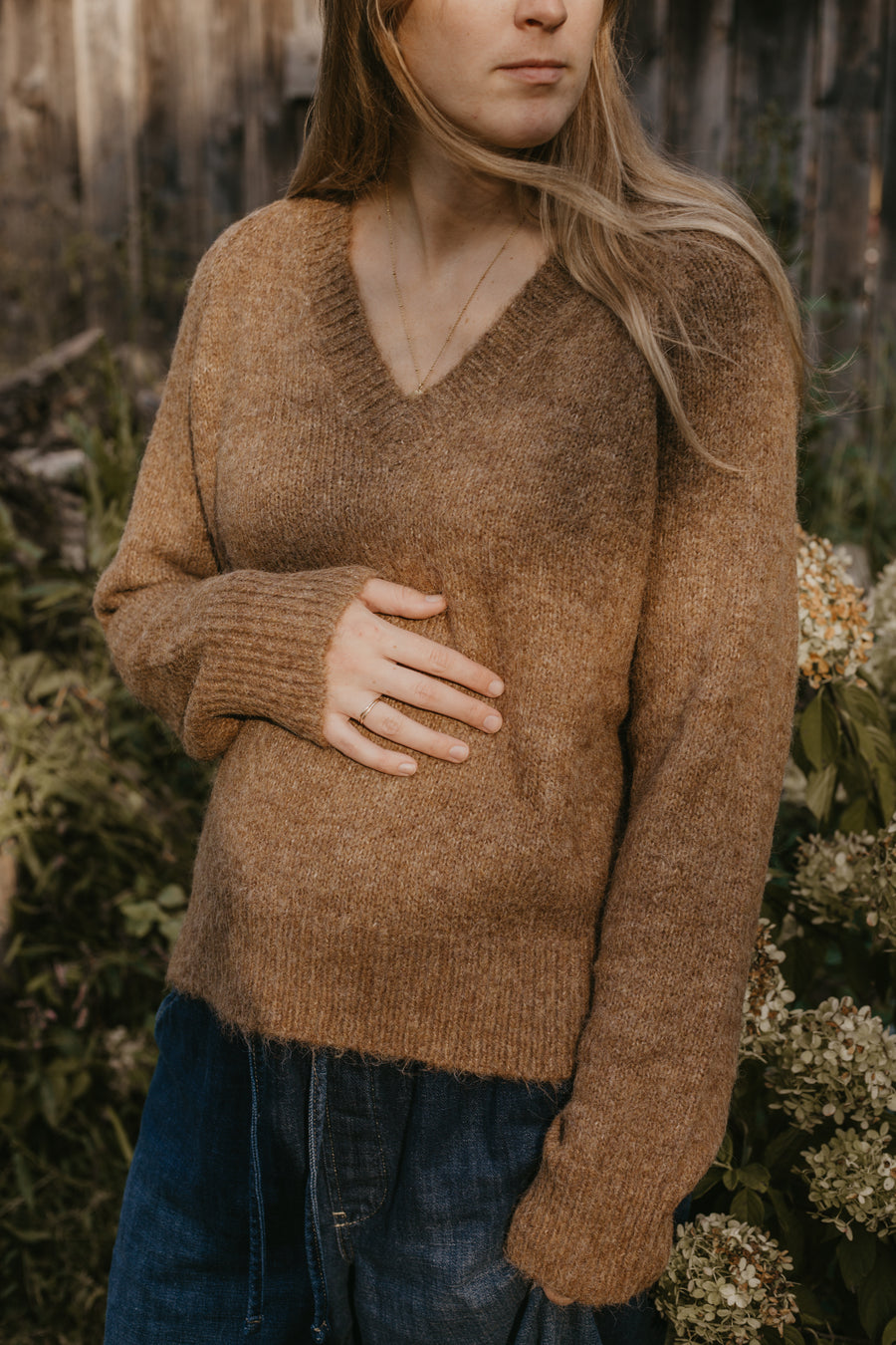 Camel V Neck Sweater