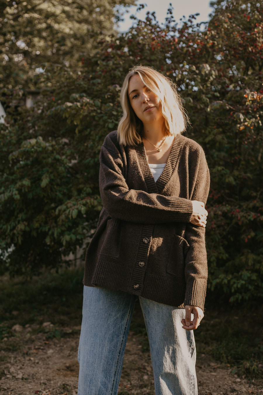 Button Up V Neck Cardigan