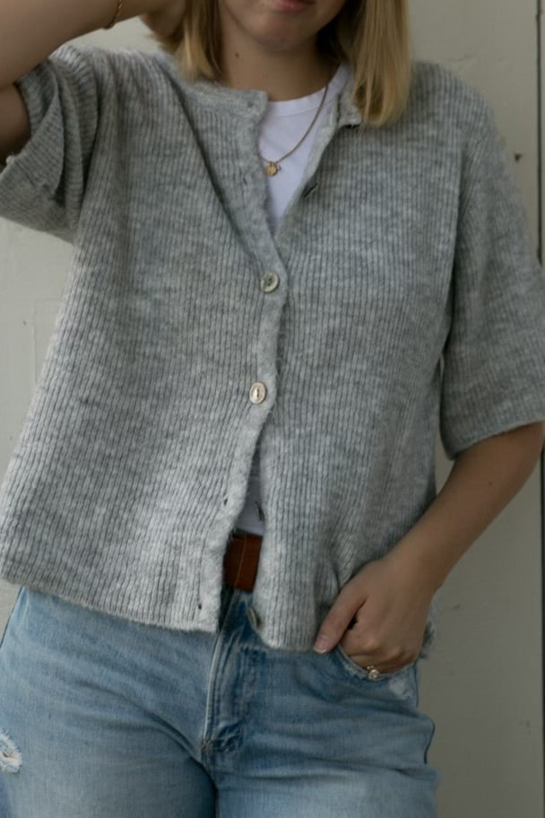 Ribbed Short Sleeve Cardigan