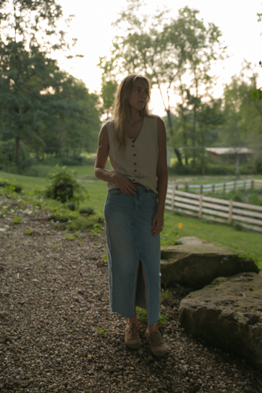 Criss Cross Denim Skirt