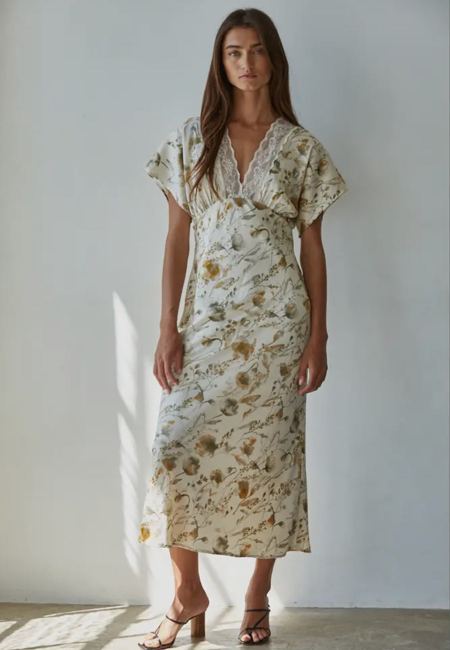 Floral Plunged Lace Dress