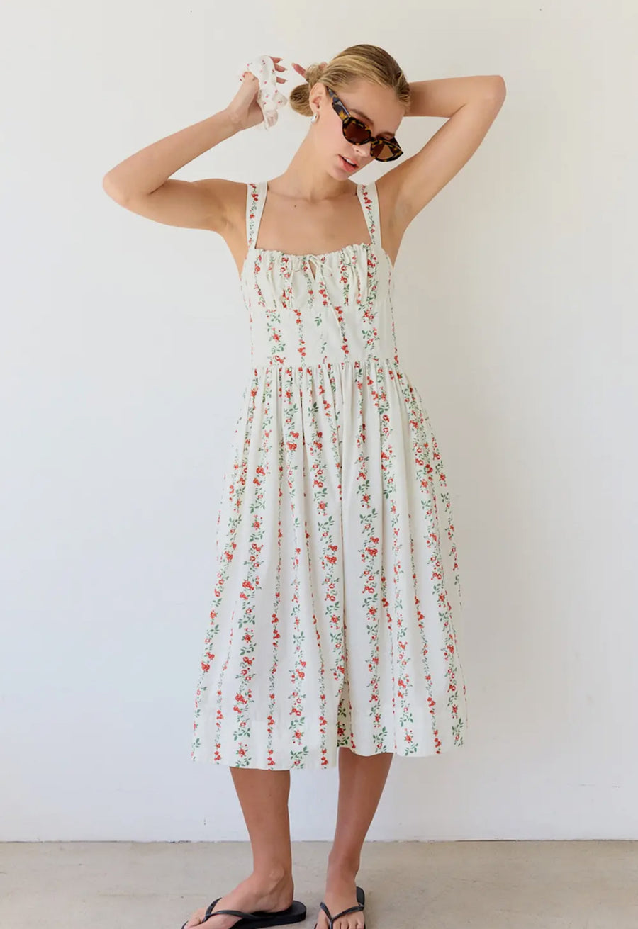 Rose Pattern Midi Dress
