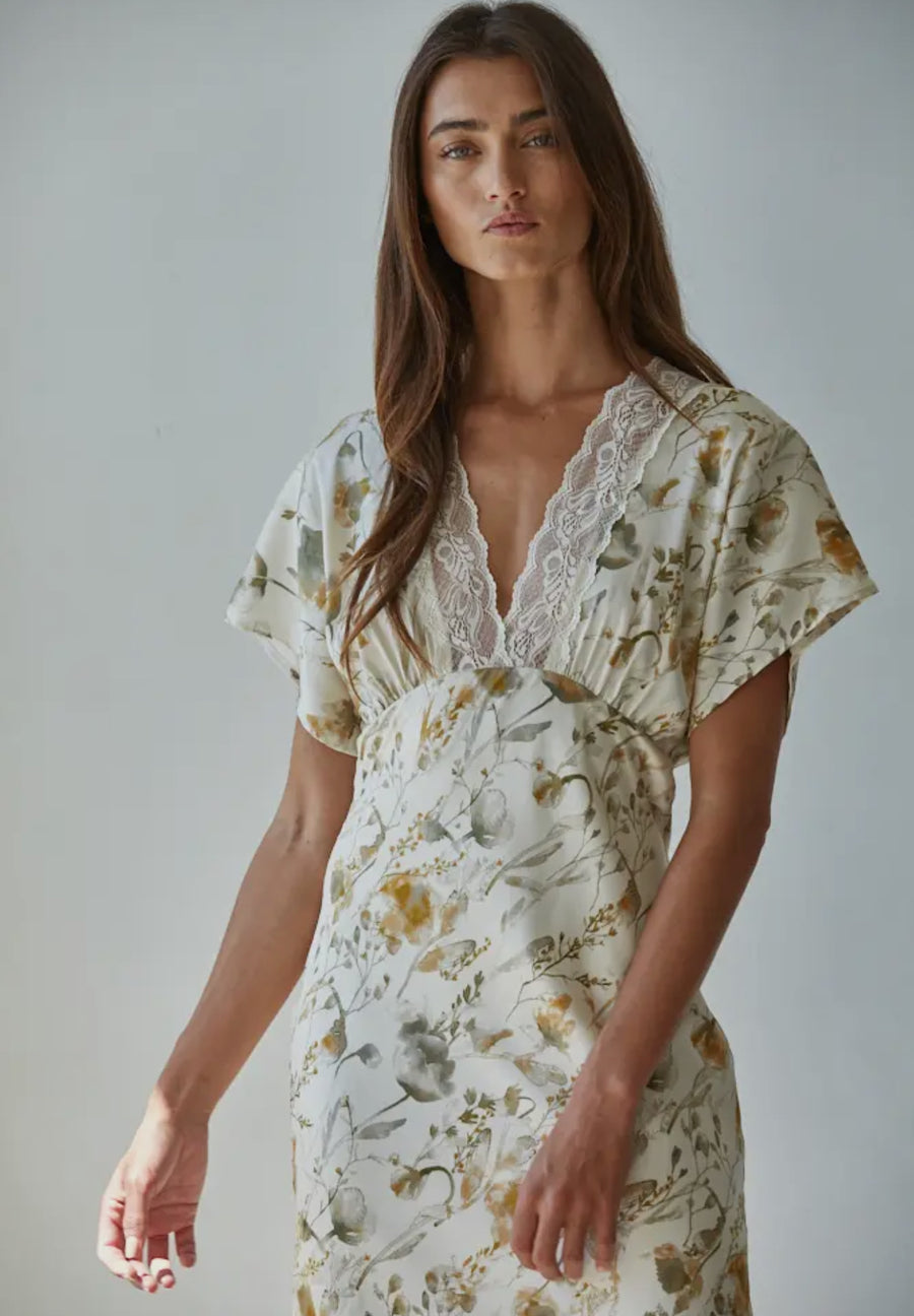 Floral Plunged Lace Dress