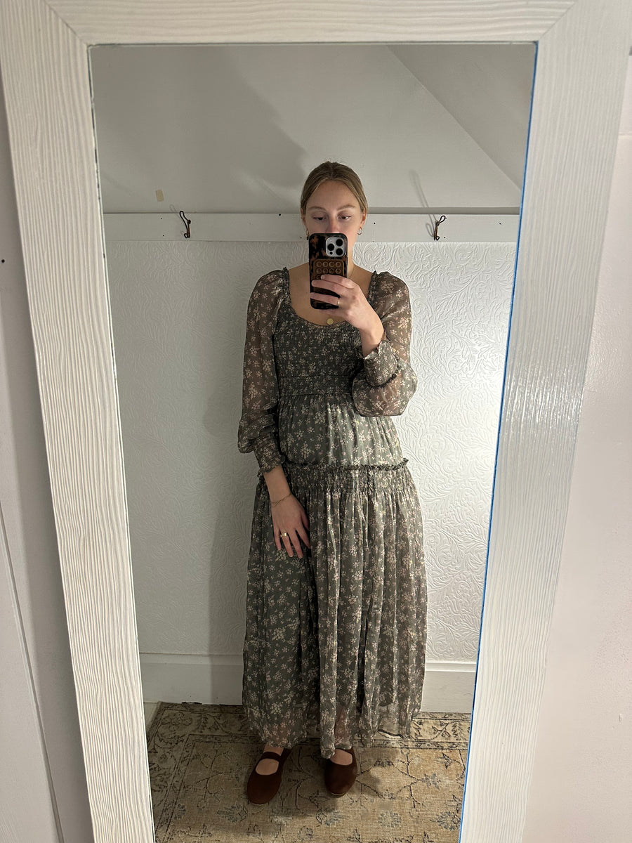 Olive Smocked Maxi Dress
