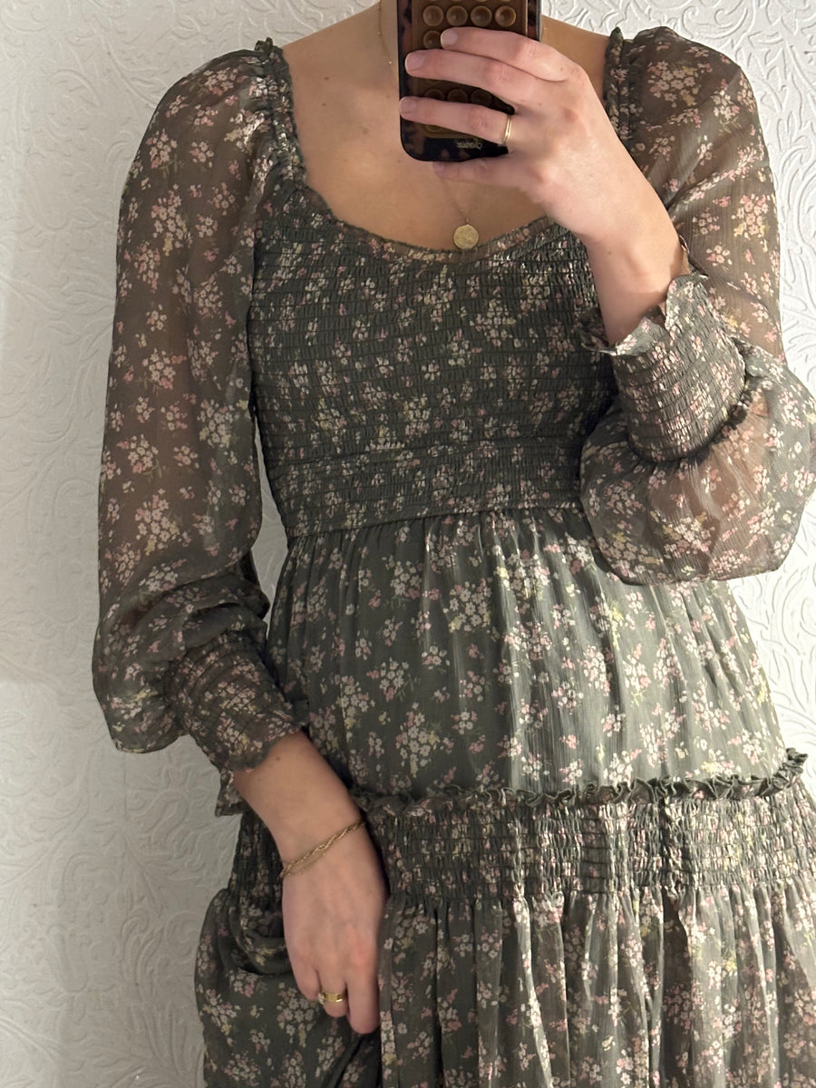 Olive Smocked Maxi Dress