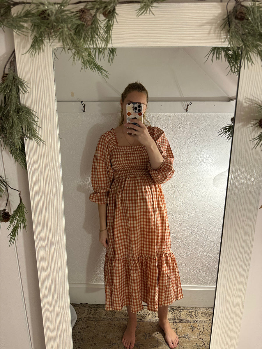 Red Gingham Long Sleeve Dress