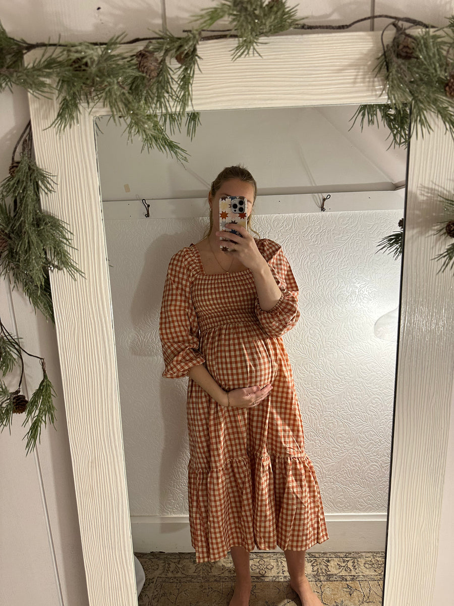 Red Gingham Long Sleeve Dress