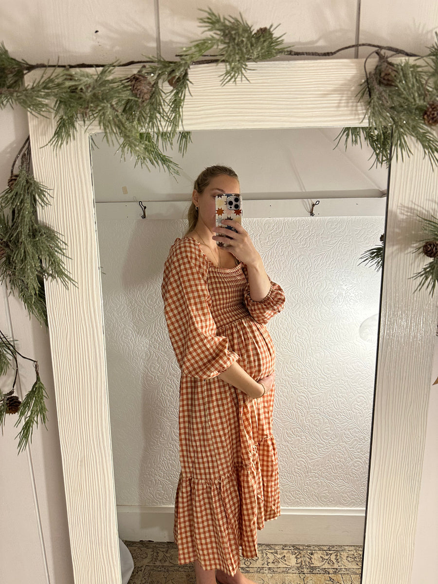 Red Gingham Long Sleeve Dress