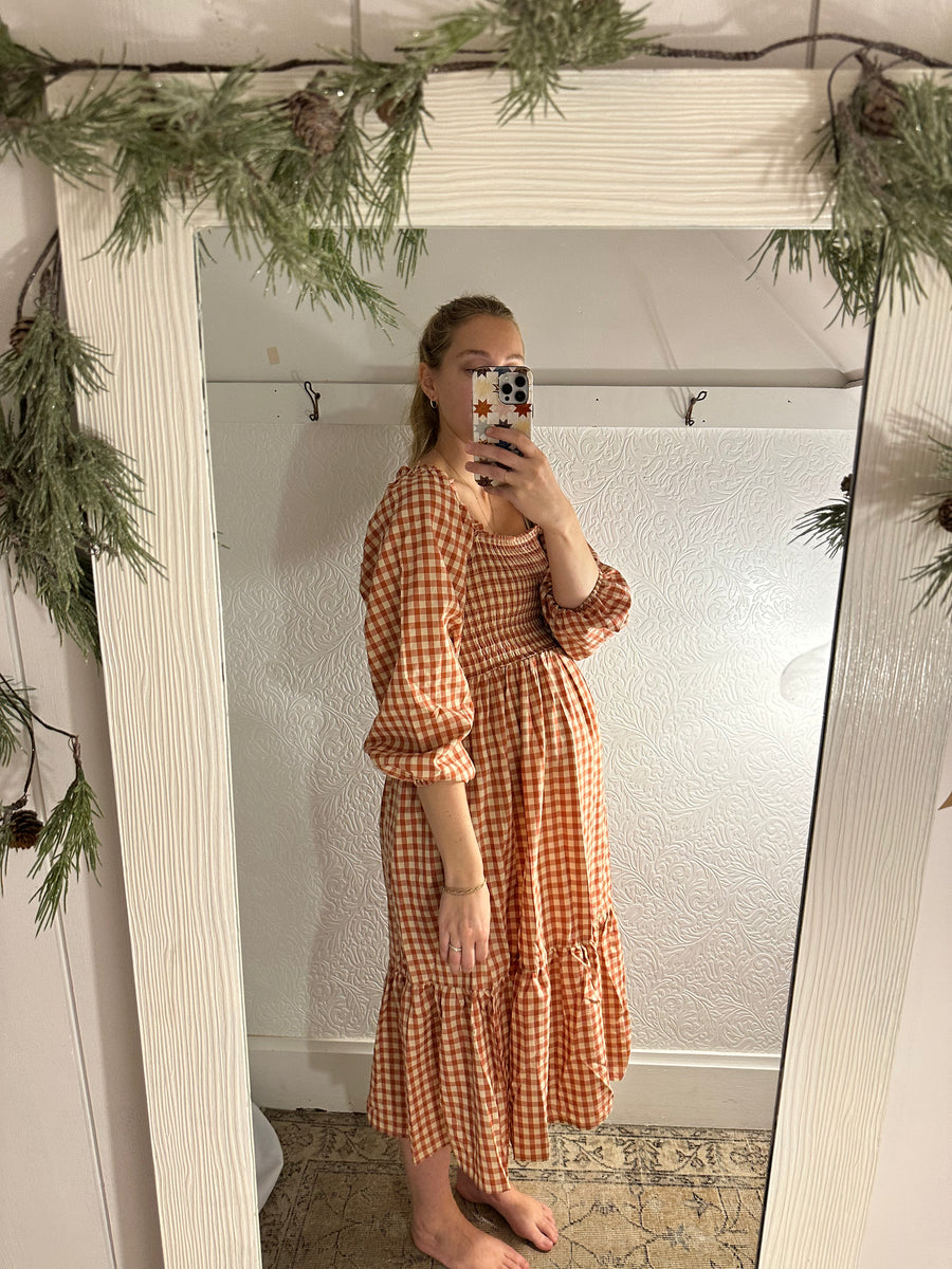 Red Gingham Long Sleeve Dress