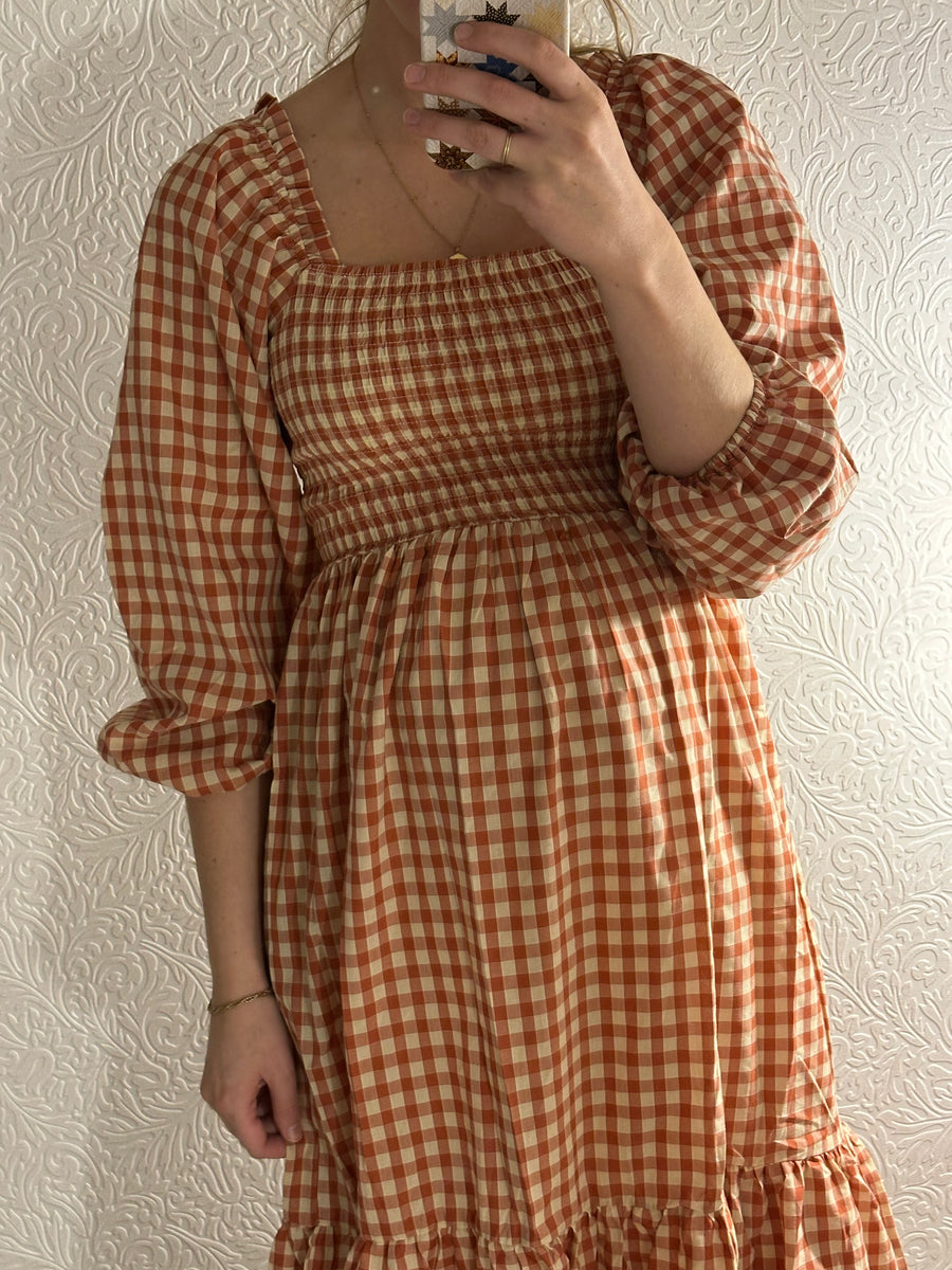 Red Gingham Long Sleeve Dress